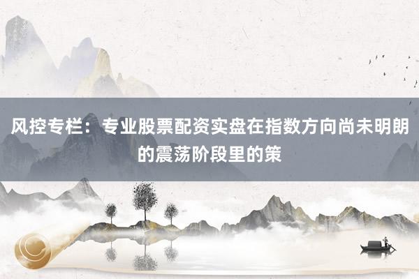 风控专栏:专业股票配资实盘在指数方向尚未明朗的震荡阶段里的策