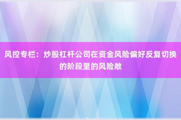 风控专栏：炒股杠杆公司在资金风险偏好反复切换的阶段里的风险敞