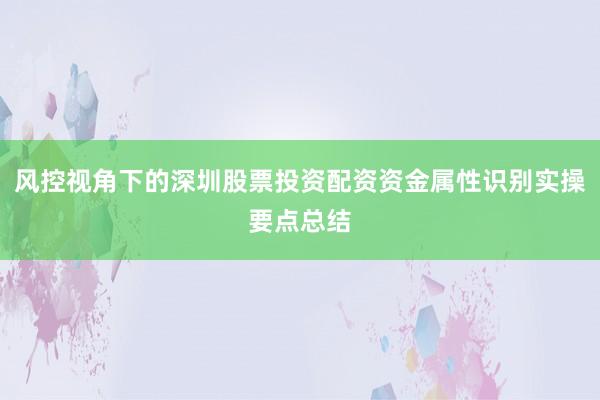 风控视角下的深圳股票投资配资资金属性识别实操要点总结