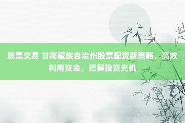 股票交易 甘南藏族自治州股票配资新策略，高效利用资金，把握投资先机