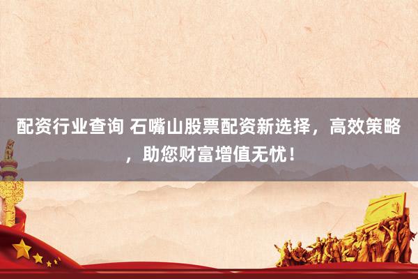 配资行业查询 石嘴山股票配资新选择，高效策略，助您财富增值无忧！