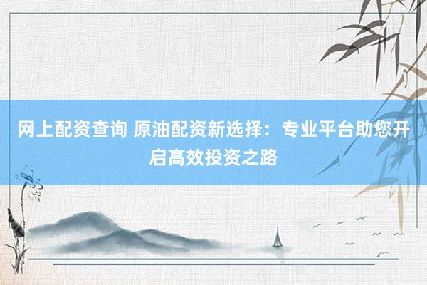 网上配资查询 原油配资新选择：专业平台助您开启高效投资之路