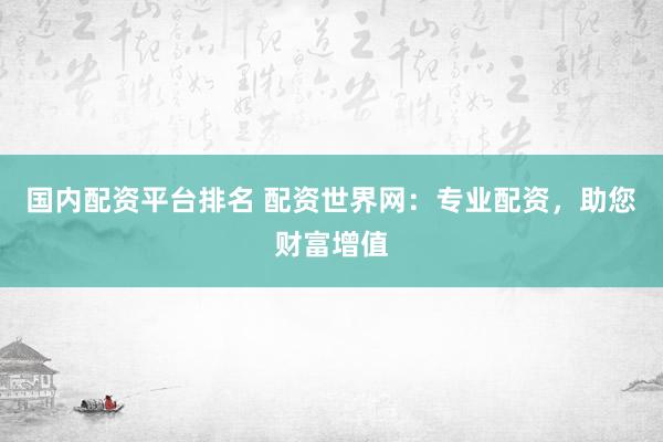 国内配资平台排名 配资世界网：专业配资，助您财富增值